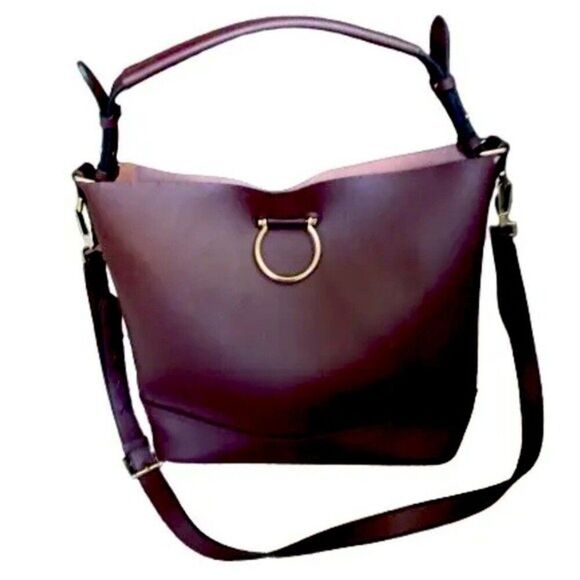 Faux Leather Purse Tote Crossbody & Shoulder Handbag Maroon Adjustable Strap - Picture 2 of 9